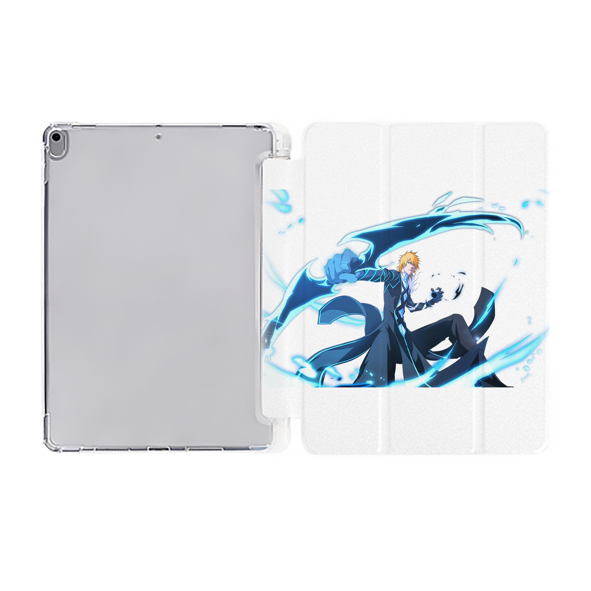 （画像用） ブリーチ 黒崎一護（くろさき いちご）BLEACH Kurosaki Ichigo IPad ケース ペン収納付き 三つ折りスタンド PUレザー×シリコン 対応機種9.5/10.5/10.9インチ